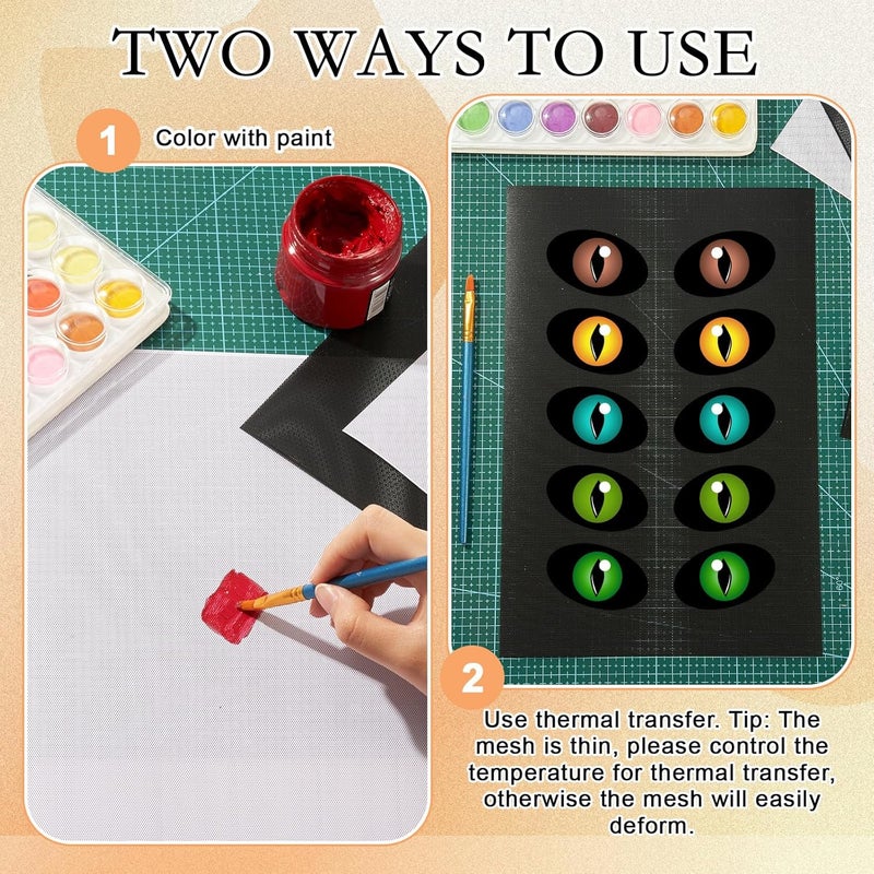 Seenelling 20 Pcs 11.81 x 7.87 Inch Eye Mesh for Therian Cosplay Mask PVC Plastic Mesh for Fursuit Waterproof Printable Canvas Sheets for Therian, DIY Fursuits, Furry Suit(No Eyes)(White,Black) - Image 3